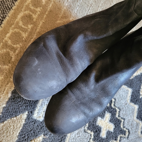 Eileen Fisher Black Leather Heeled Tall Boots - Picture 3 of 12